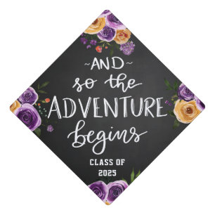 And So The Adventure Begins Handwritten Script Graduation Cap Topper