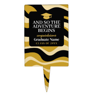 And So The Adventure Begins - Modern Graduation Cake Topper