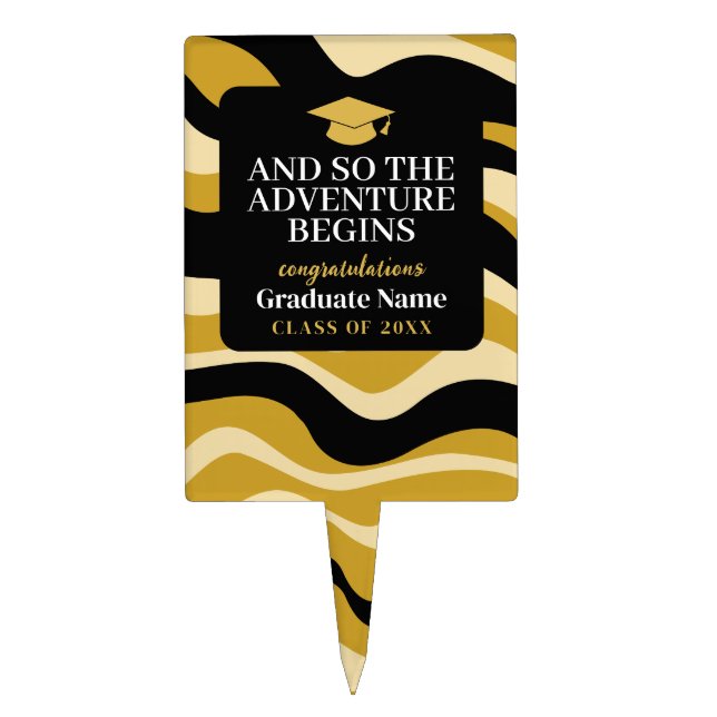 And So The Adventure Begins - Modern Graduation Cake Topper (Front)