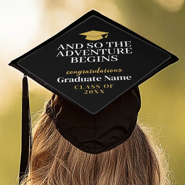 And So The Adventure Begins - Modern Graduation Cap Topper (Custom Graduation Cap Topper)