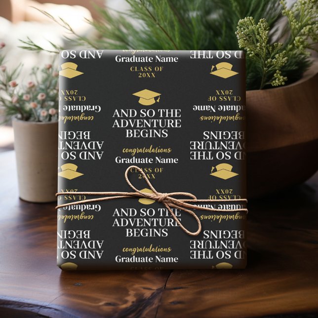 And So The Adventure Begins - Modern Graduation Wrapping Paper (Custom Graduation Wrapping Paper)