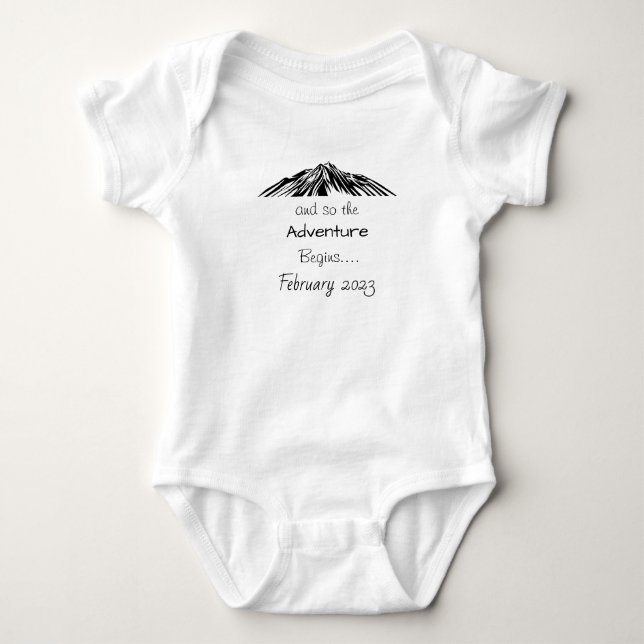 And So the Adventure Begins, personalized baby  Baby Bodysuit (Front)