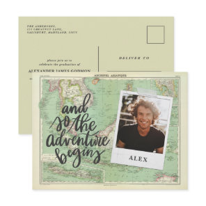 And so the adventure begins photo graduation invit invitation postcard