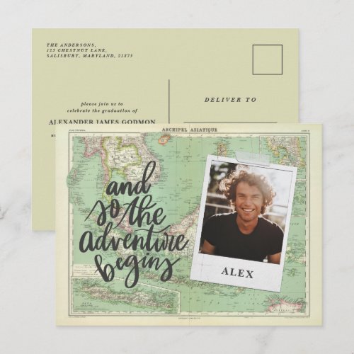 And so the adventure begins photo graduation invit invitation postcard