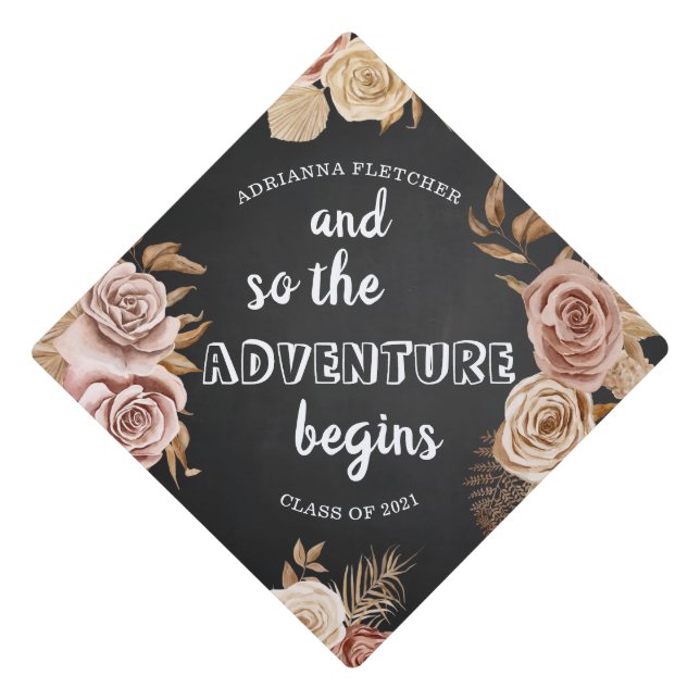 And So The Adventure Begins Script Graduation  Cap Topper (Front)