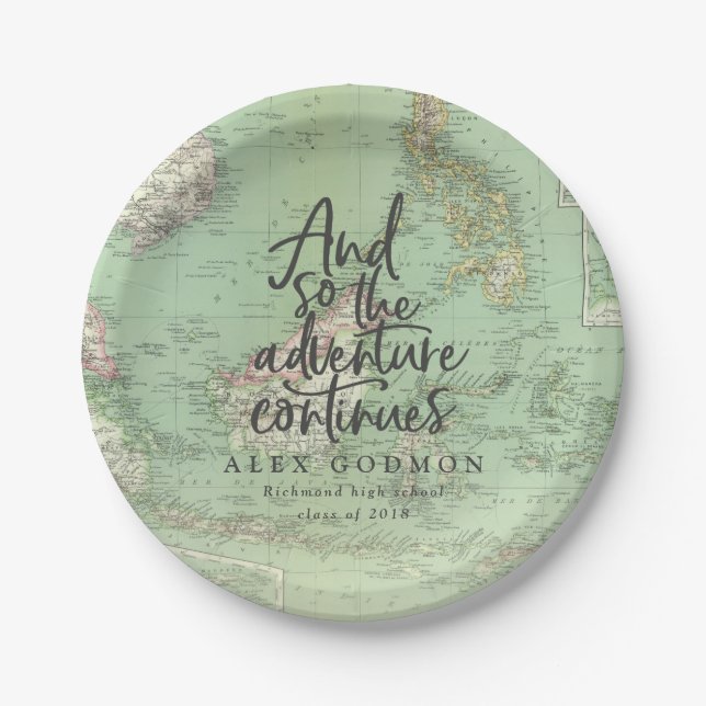 And so the adventure continues graduation party paper plates (Front)