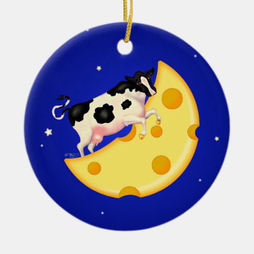 And the Cow Jumped Over the Cheese Moon Ceramic Ornament