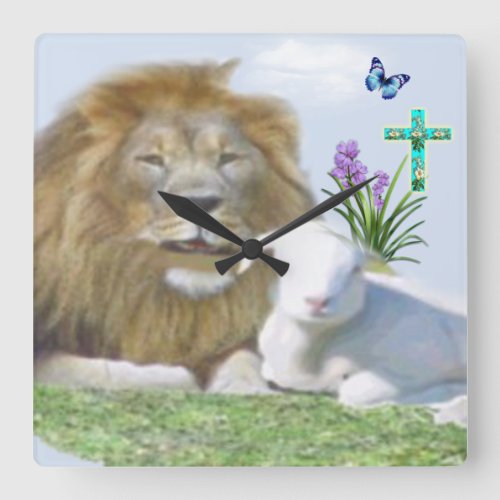 And the Lion shall lie with the Lamb Square Wall Clock