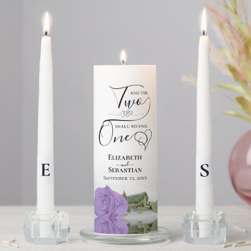 And the Two Shall Become One Elegant Lavender Rose Unity Candle Set