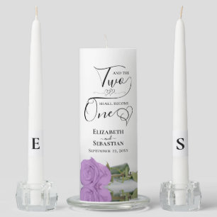 And the Two Shall Become One Elegant Lilac Rose Unity Candle Set