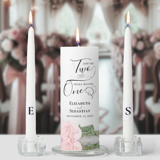 And the Two Shall Become One Elegant Pink Rose Unity Candle Set (Creator Uploaded)