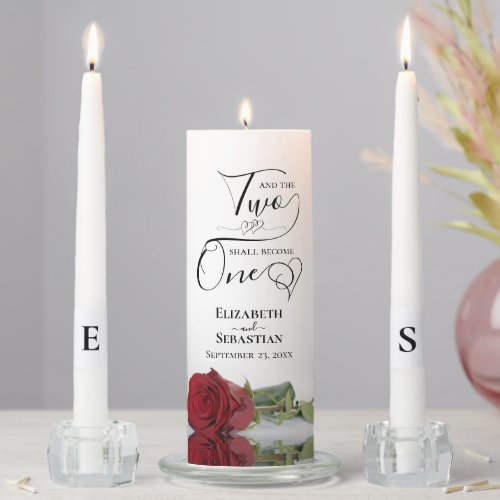 And the Two Shall Become One Elegant Red Rose Unity Candle Set