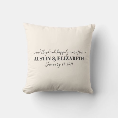 And they lived happily ever after modern wedding throw pillow