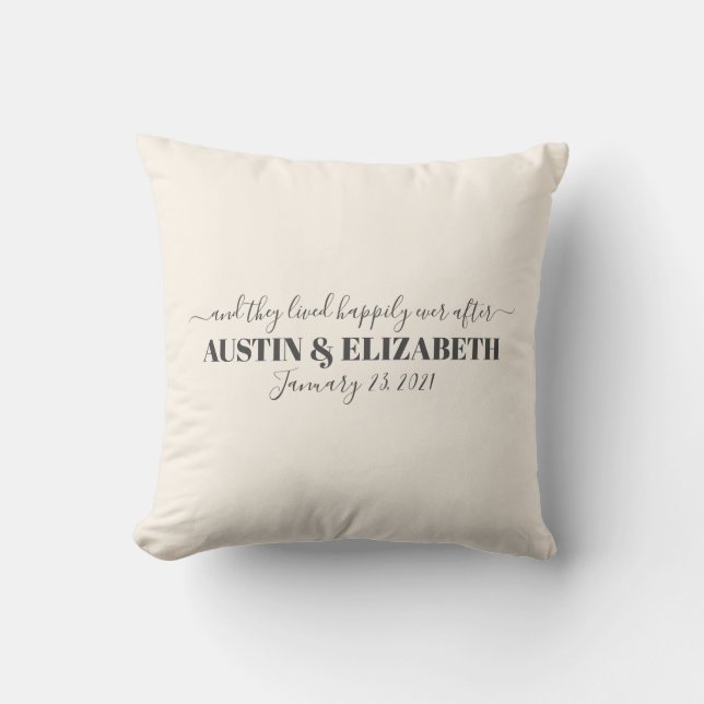 And they lived happily ever after modern wedding throw pillow (Front)