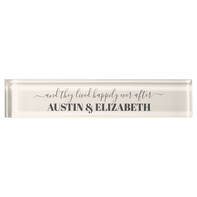 And they lived happily ever after wedding desk name plate (Front)