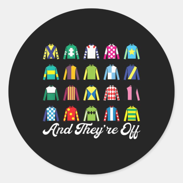 And Theyre Off Horse Racing Derby Day Funny Silks  Classic Round Sticker (Front)