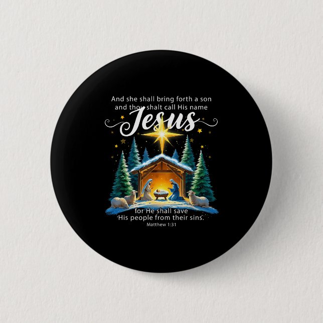 And Thou Shalt Call His Name Jesus Nativity Christ Button (Front)