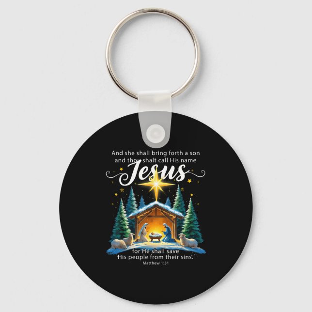 And Thou Shalt Call His Name Jesus Nativity Christ Keychain (Front)