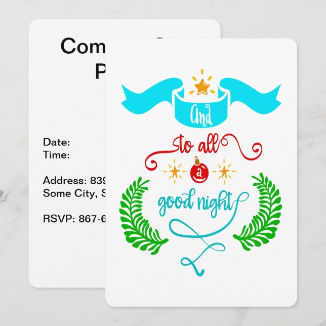 And To All A Good Night Christmas Typography Invitation (Front/Back)