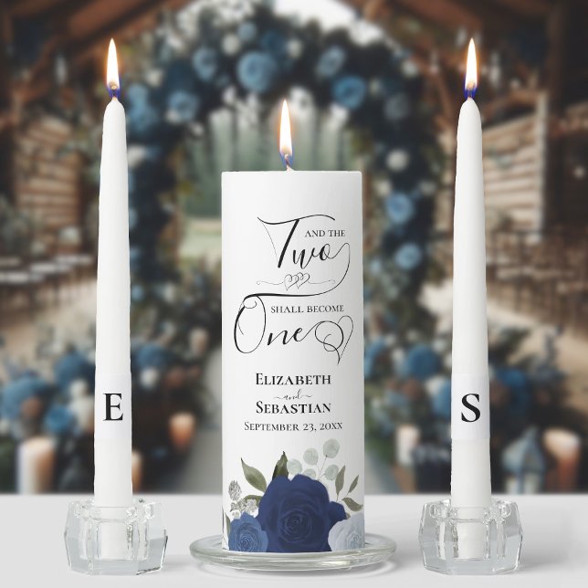 And Two Shall Become One Elegant Blue Boho Roses Unity Candle Set (Creator Uploaded)