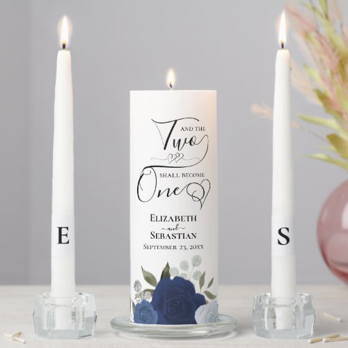 And Two Shall Become One Elegant Blue Boho Roses Unity Candle Set
