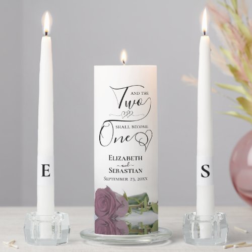 And Two Shall Become One Elegant Dusty Mauve Rose Unity Candle Set