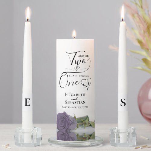 And Two Shall Become One Elegant Dusty Purple Rose Unity Candle Set