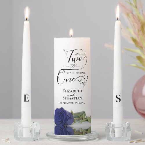 And Two Shall Become One Elegant Navy Blue Rose Unity Candle Set