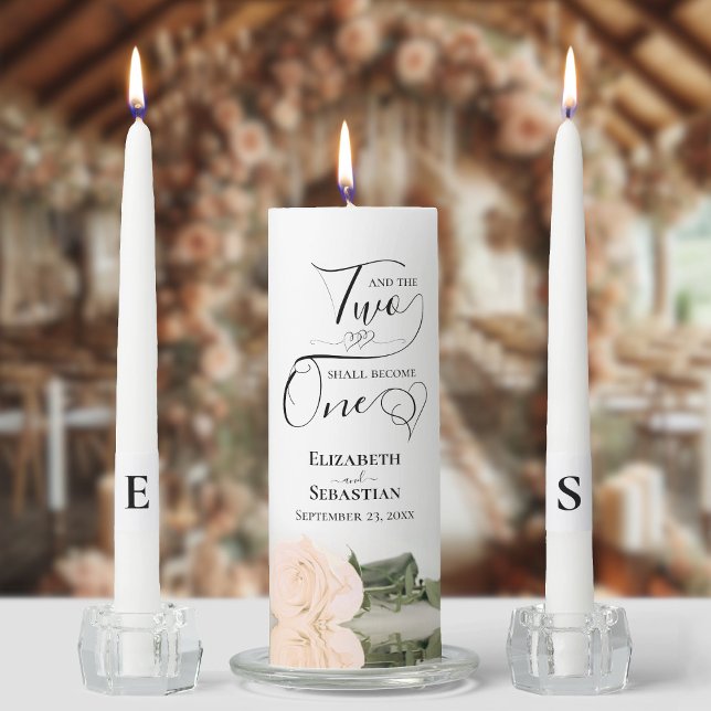And Two Shall Become One Elegant Pale Peach Rose Unity Candle Set (Creator Uploaded)