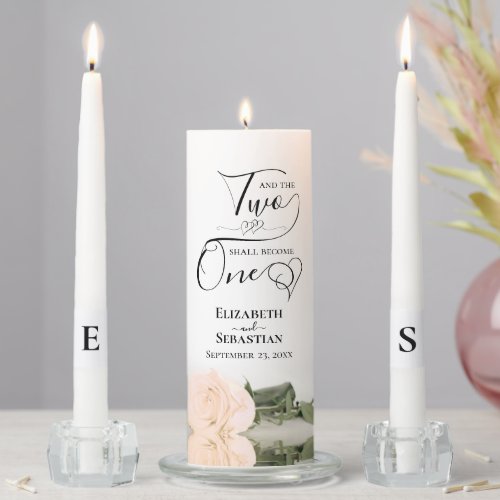 And Two Shall Become One Elegant Pale Peach Rose Unity Candle Set