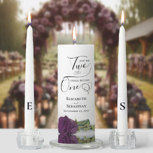 And Two Shall Become One Elegant Plum Purple Rose Unity Candle Set