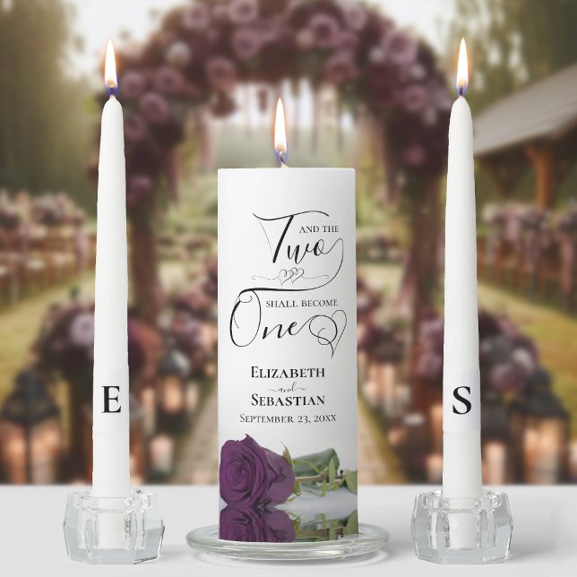 And Two Shall Become One Elegant Plum Purple Rose Unity Candle Set (Creator Uploaded)