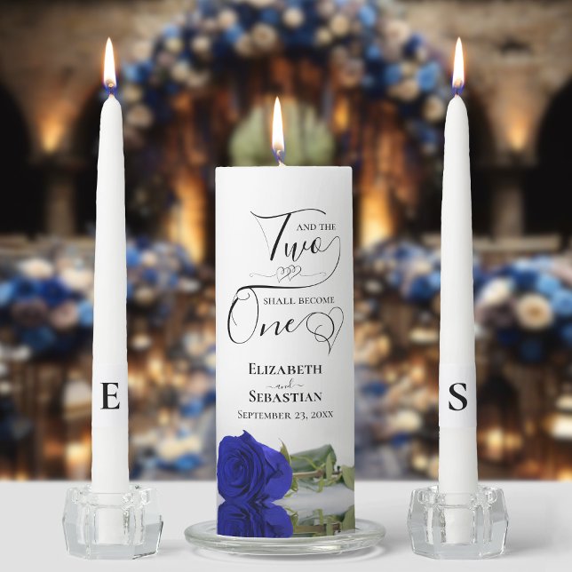 And Two Shall Become One Elegant Royal Blue Rose Unity Candle Set (Creator Uploaded)