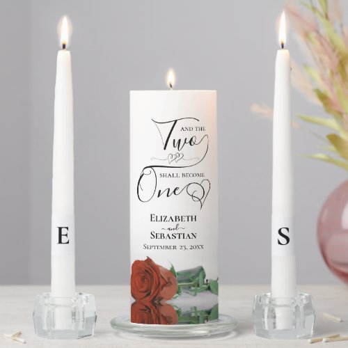 And Two Shall Become One Elegant Rust Orange Rose Unity Candle Set