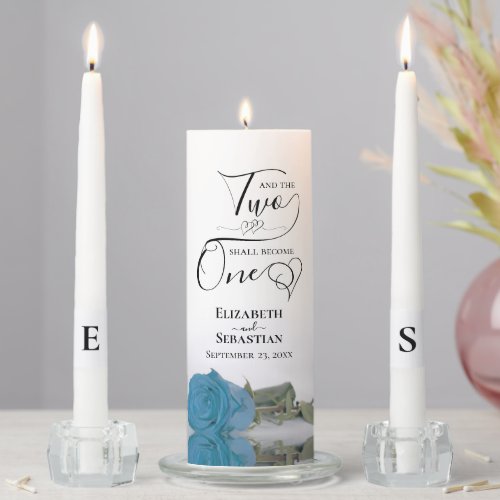 And Two Shall Become One Elegant Turquoise Rose Unity Candle Set