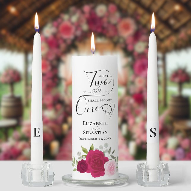 And Two Shall Become One Magenta & Pink Boho Roses Unity Candle Set (Creator Uploaded)