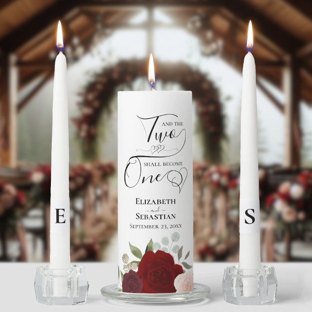 And Two Shall Become One Red & Pink Boho Roses Unity Candle Set (Creator Uploaded)
