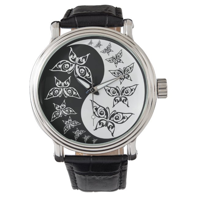 And White Yin Yang Tao Butterflies Watch (Front)
