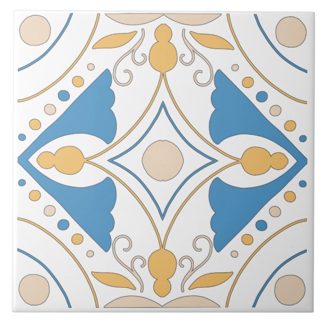 Andalouse Orange Blue Pink Floral Mediterranean Ceramic Tile (Front)
