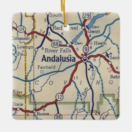 Andalusia AL Vintage Map Ceramic Ornament