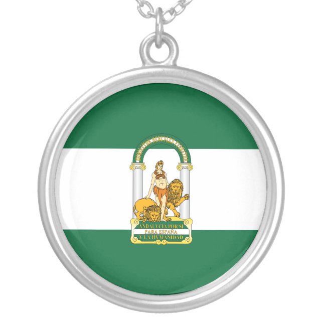 Andalusia, Spain flag Silver Plated Necklace (Front)