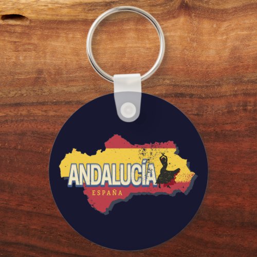Andalusia Spain Retro Map Vintage Flamenco Holiday Keychain