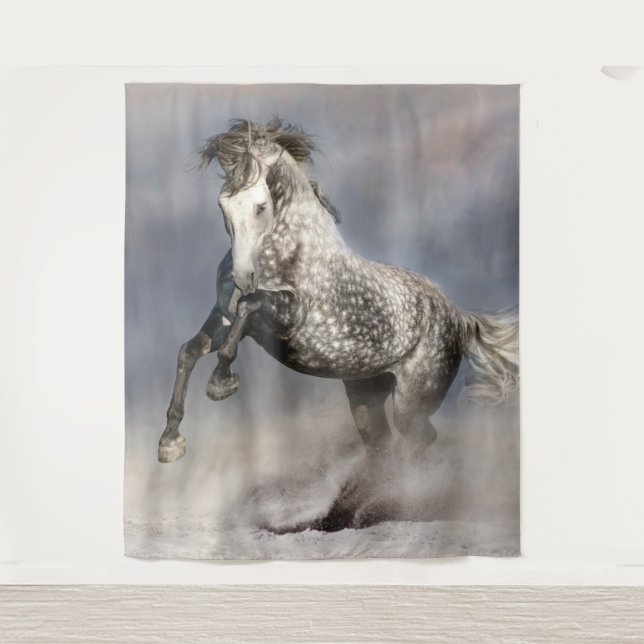Andalusian dapple grey horse in motion tapestry (Front)