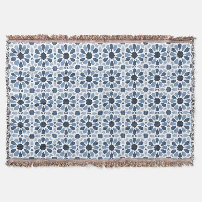 Andalusian Echoes: Boho Moroccan Geometry Throw Blanket (Front)