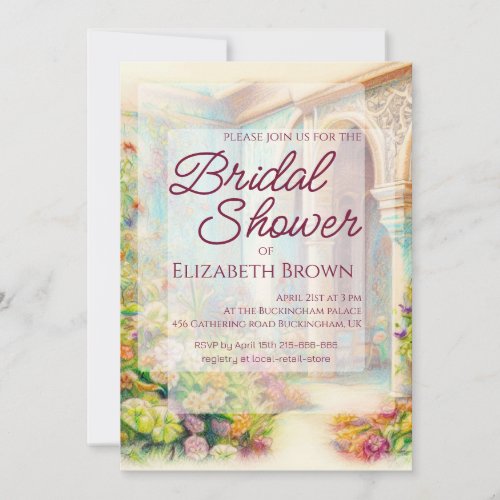 Andalusian floral courtyard bridal shower announcement