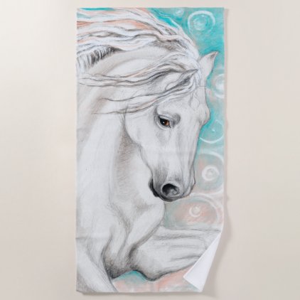 Andalusian Horse In Blue Beach Towel