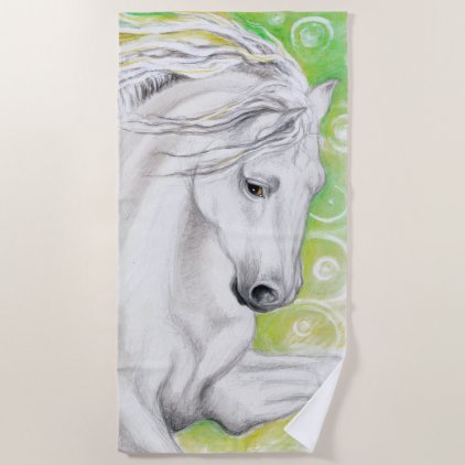 Andalusian Horse In Green Beach Towel