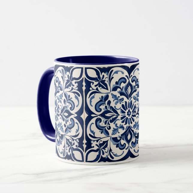 Andalusian Mosaic  , Antique Blue , White  Design Mug (Front Left)