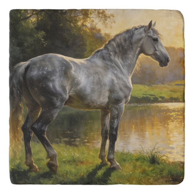Andalusian Stallion by the Lake Trivet (Front)