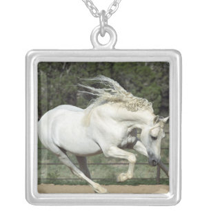 Andalusian Stallion running, PR Silver Plated Necklace